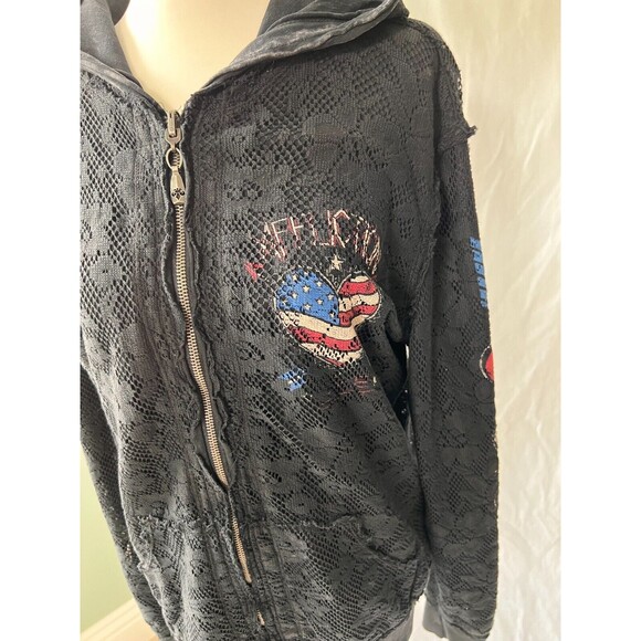 Affliction American Customs Patriotic Reversible lace overlay Sweatshirt Large - Picture 2 of 9